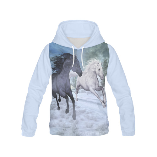 Two horses galloping through a winter landscape All Over Print Hoodie for Men (USA Size) (Model H13)