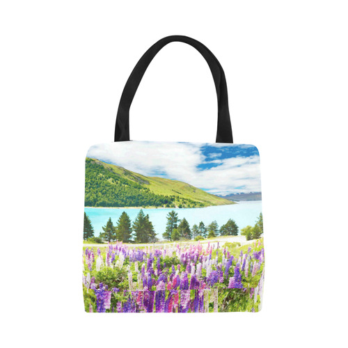 Mountain Landscape Floral Lake Trees Canvas Tote Bag (Model 1657)