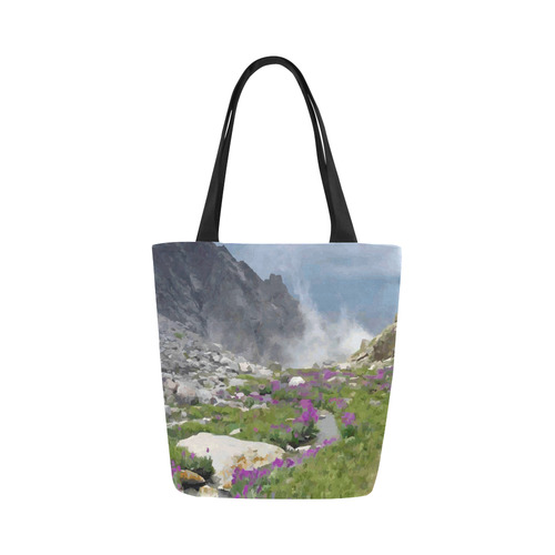 Floral Mountain Landscape Purple Flowers Canvas Tote Bag (Model 1657)