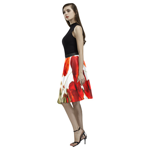 Red Poppies Melete Pleated Midi Skirt (Model D15)