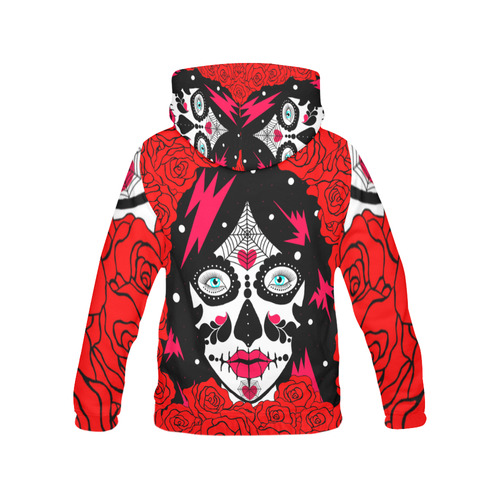 red roses sugarskull large All Over Print Hoodie for Women (USA Size) (Model H13)