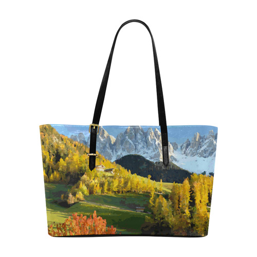 Mountain Landscape Autumn Leaves Euramerican Tote Bag/Large (Model 1656)