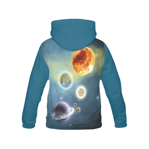 Space scenario with  meteorite sun and planets All Over Print Hoodie for Women (USA Size) (Model H13)