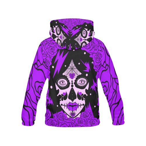 purple roses sugarskull large All Over Print Hoodie for Women (USA Size) (Model H13)