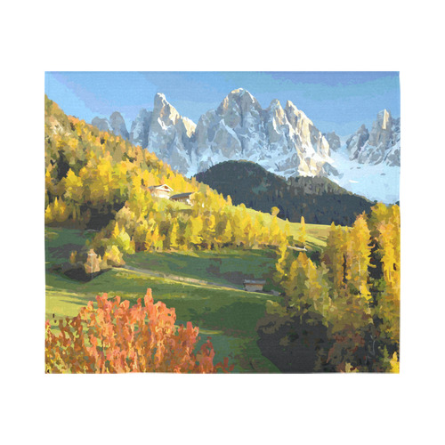 Mountain Landscape Autumn Leaves Cotton Linen Wall Tapestry 60"x 51"