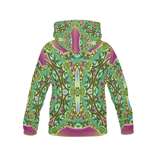 One and two half MANDALA green magenta cyan All Over Print Hoodie for Women (USA Size) (Model H13)