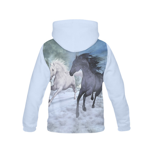 Two horses galloping through a winter landscape All Over Print Hoodie for Men (USA Size) (Model H13)