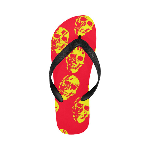 hot skulls, red yellow by JamColors Flip Flops for Men/Women (Model 040)