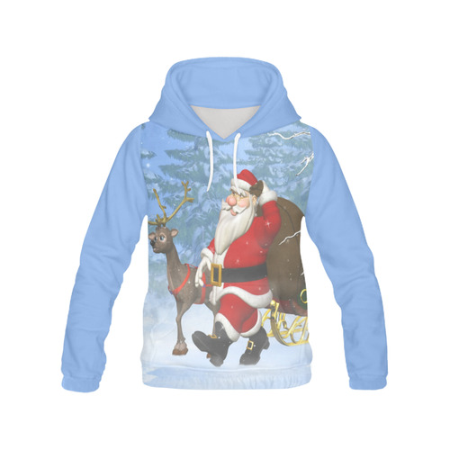 Santa and his Reindeer in the forest Christmas All Over Print Hoodie for Men (USA Size) (Model H13)