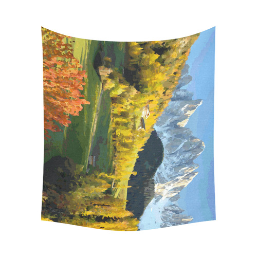 Mountain Landscape Autumn Leaves Cotton Linen Wall Tapestry 60"x 51"