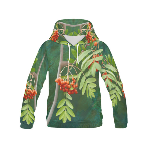 Plant Watercolor Rowan tree - Sorbus aucuparia All Over Print Hoodie for Women (USA Size) (Model H13)