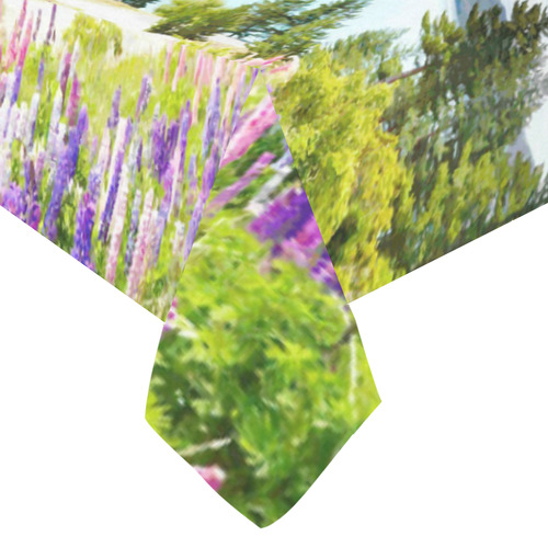 Mountain Landscape Floral Lake Trees Cotton Linen Tablecloth 60"x120"