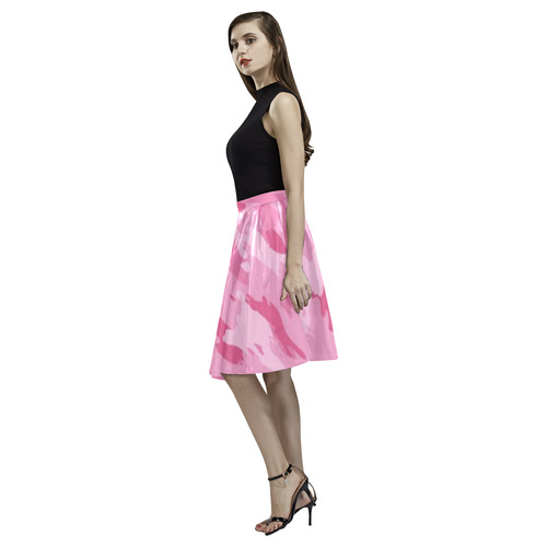 Pink Camo Melete Pleated Midi Skirt (Model D15)