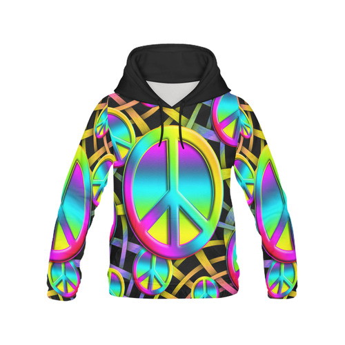 Neon Colorful PEACE pattern All Over Print Hoodie for Women (USA Size) (Model H13)