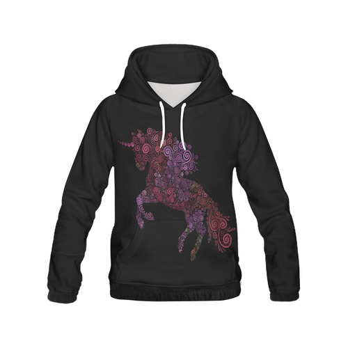 3d Floral Psychedelic Unicorn All Over Print Hoodie for Women (USA Size) (Model H13)