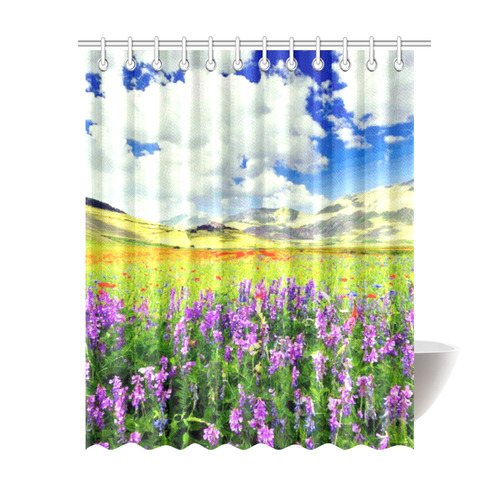 Mountain Floral Landscape Clouds Shower Curtain 69"x84"