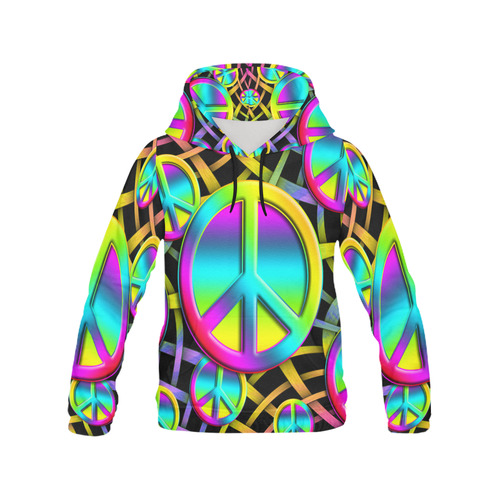Neon Colorful PEACE pattern All Over Print Hoodie for Men (USA Size) (Model H13)