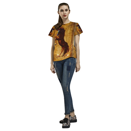 Awesome horse, vintage background All Over Print T-Shirt for Women (USA Size) (Model T40)
