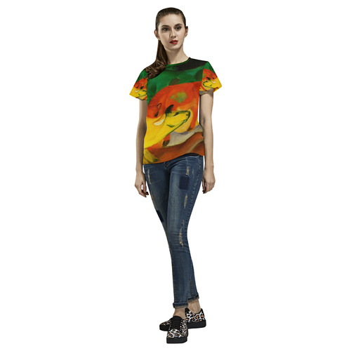 Red Yellow Green Cows by Franz Marc All Over Print T-Shirt for Women (USA Size) (Model T40)