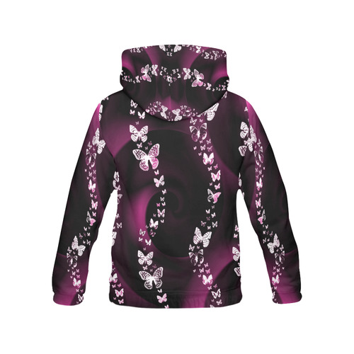 Pink Butterfly Swirl All Over Print Hoodie for Women (USA Size) (Model H13)