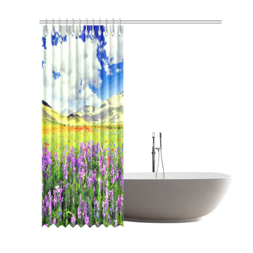 Mountain Floral Landscape Clouds Shower Curtain 69"x84"