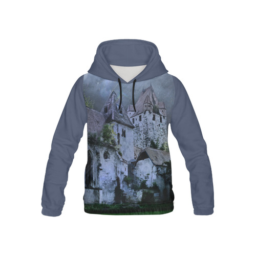 Creepy gothic halloween haunted castle in night All Over Print Hoodie for Kid (USA Size) (Model H13)