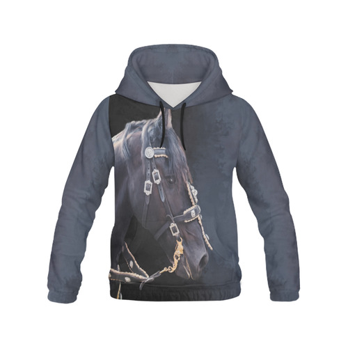 A beautiful painting black friesian horse portrait All Over Print Hoodie for Women (USA Size) (Model H13)