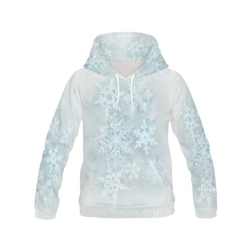 Snowflakes White and blue, Christmas All Over Print Hoodie for Women (USA Size) (Model H13)