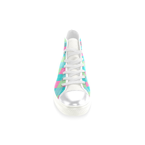 Teal and Purple plaid Women's Classic High Top Canvas Shoes (Model 017)