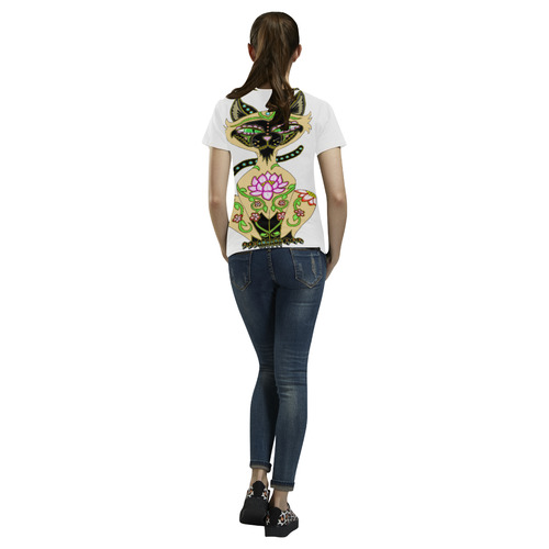 Siamese Cat Sugar Skull White All Over Print T-Shirt for Women (USA Size) (Model T40)