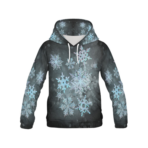 Snowflakes, snow, white and blue, Christmas All Over Print Hoodie for Women (USA Size) (Model H13)