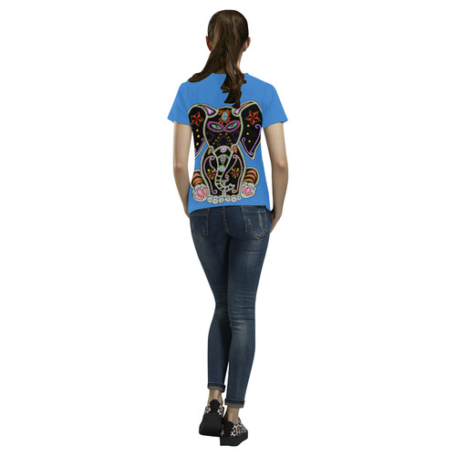 Mystical Sugar Skull Elephant Blue All Over Print T-Shirt for Women (USA Size) (Model T40)