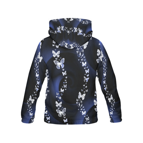 Blue Butterfly Swirl All Over Print Hoodie for Women (USA Size) (Model H13)