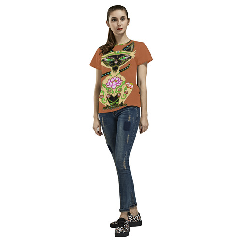 Siamese Cat Sugar Skull Rust All Over Print T-Shirt for Women (USA Size) (Model T40)