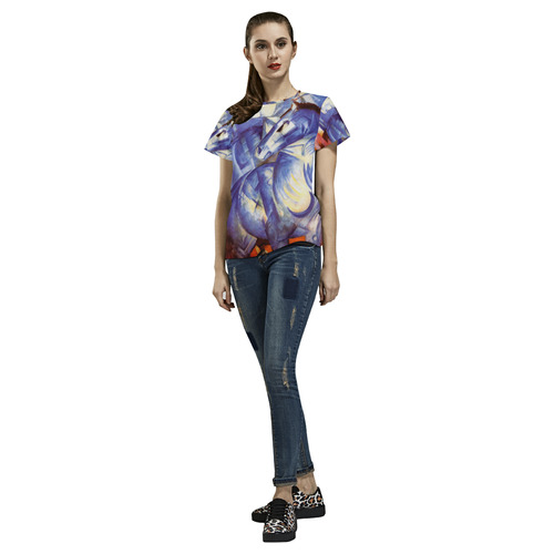 The Tower Of The Blue Horses by Franz Marc All Over Print T-Shirt for Women (USA Size) (Model T40)