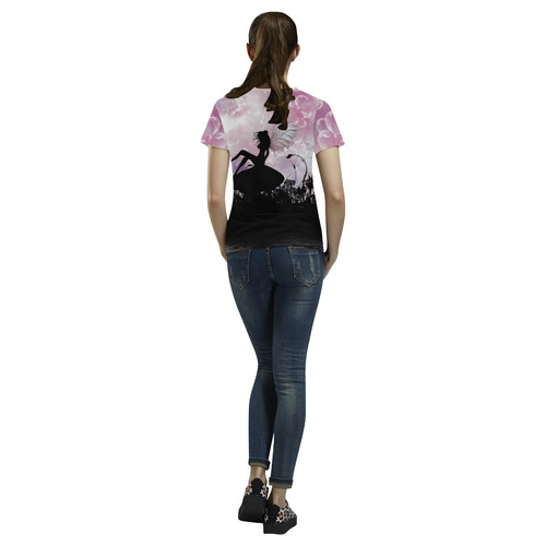 Pink Fairy Silhouette with bubbles All Over Print T-Shirt for Women (USA Size) (Model T40)
