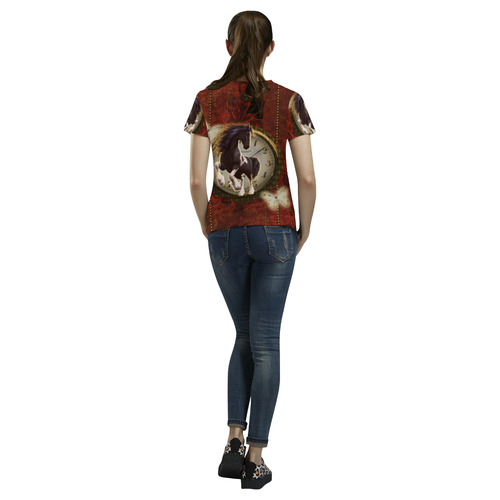 Wonderful horse on a clock All Over Print T-Shirt for Women (USA Size) (Model T40)