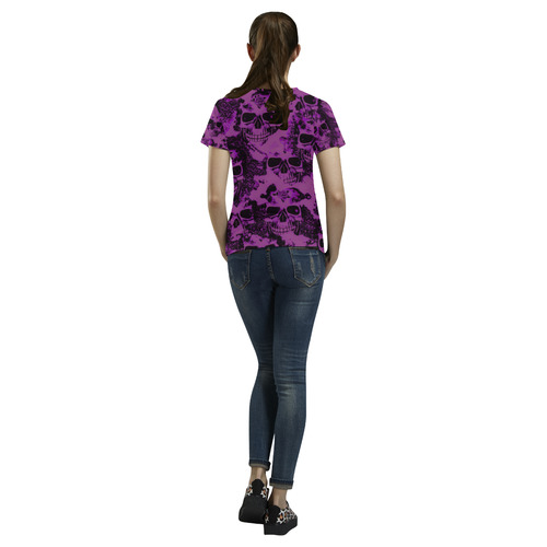 cloudy Skulls black purple by JamColors All Over Print T-Shirt for Women (USA Size) (Model T40)