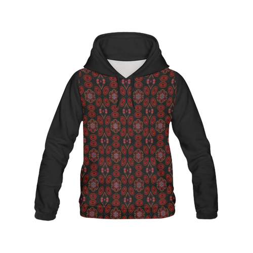 Black and Red Abstract All Over Print Hoodie for Women (USA Size) (Model H13)