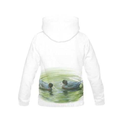 Blue Ducks in Pond - watercolor birds All Over Print Hoodie for Women (USA Size) (Model H13)