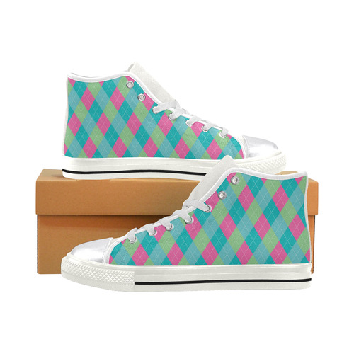 Teal and Purple plaid Women's Classic High Top Canvas Shoes (Model 017)