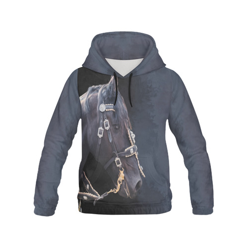 A beautiful painting black friesian horse portrait All Over Print Hoodie for Men (USA Size) (Model H13)