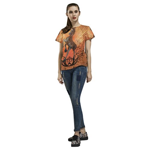 Awesome, cute foal with floral elements All Over Print T-Shirt for Women (USA Size) (Model T40)