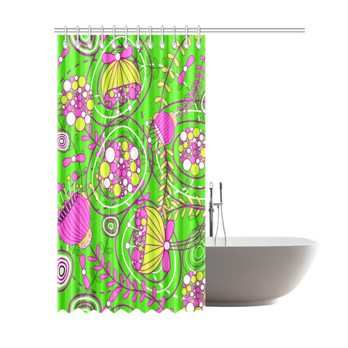 Pink Green Retro Floral Pattern Shower Curtain 69"x84"