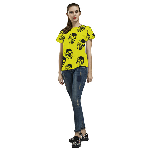 hot skulls, yellow by JamColors All Over Print T-Shirt for Women (USA Size) (Model T40)