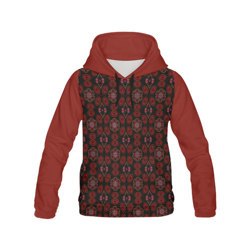 Black and Red Abstract All Over Print Hoodie for Women (USA Size) (Model H13)