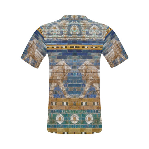 Two Lions And Daisis Mosaic All Over Print T-Shirt for Men (USA Size) (Model T40)