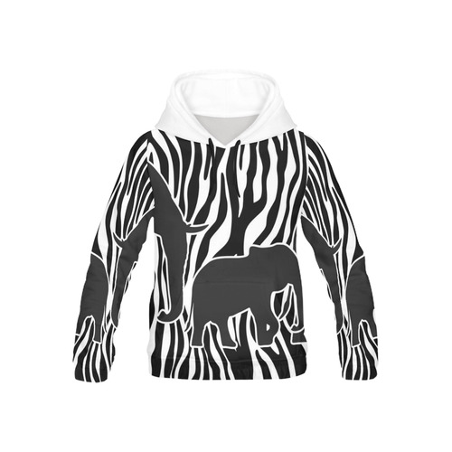 ELEPHANTS to ZEBRA stripes black & white All Over Print Hoodie for Kid (USA Size) (Model H13)