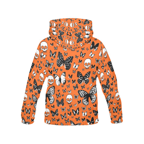 Skulls & Butterflies on Orange All Over Print Hoodie for Women (USA Size) (Model H13)