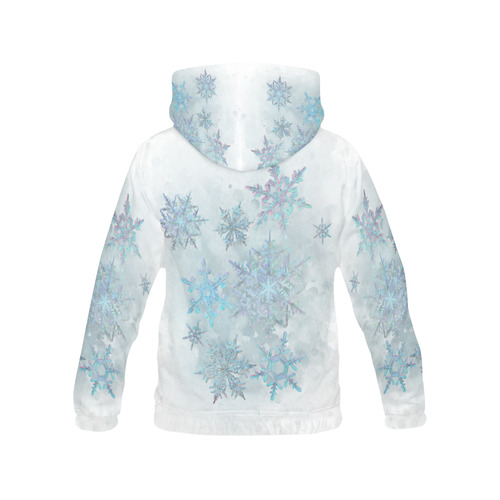 Snowflakes, snow, white and blue, Christmas All Over Print Hoodie for Women (USA Size) (Model H13)